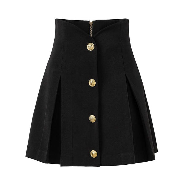 Versatile Black High-Waisted A-Line Skirt with Zipper for Women - Half Length  Pleated