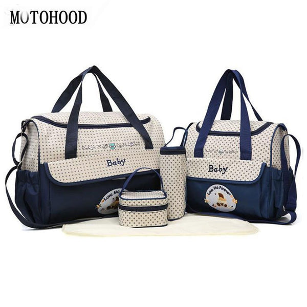 MOTOHOOD 38*18*30cm 5pcs Baby Diaper Bag Sets changing Nappy Bag For Mom Multifunction Stroller Tote Bag Organizer - Totostore