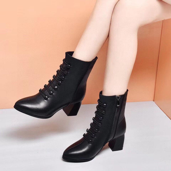 British Style Double Breasted Fashion Boots  Chunky Heel  Premium Quality