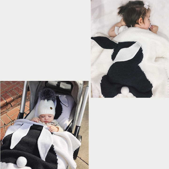 Adorable Rabbit Ears Knitted Baby Blanket - 3D Design for Children - Totostore