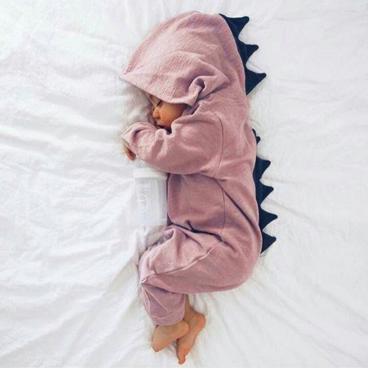 Newborn Infant Baby Boy Girl Dinosaur Hooded Romper Jumpsuit Outfits Clothes Long Sleeve Solid Baby Rompers Casual Comfortable - Totostore