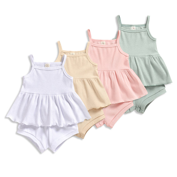 Organic Cotton Baby Summer Clothing Set Newborn Girls Sleeveless Tops Shorts 1-3 Years - Totostore