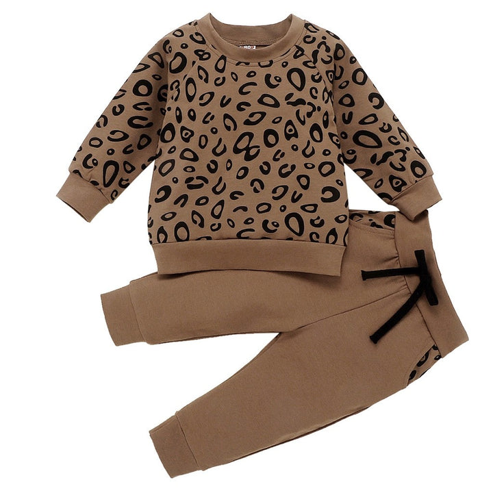 Leopard Print Kids Clothes Set T-shirt Sweater Coat Tops and Pants Outfits for Baby Boys and Girls - Totostore