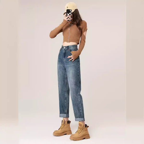 Autumn and Winter High Waist Harem Jeans for Women - Comfortable and Stylish