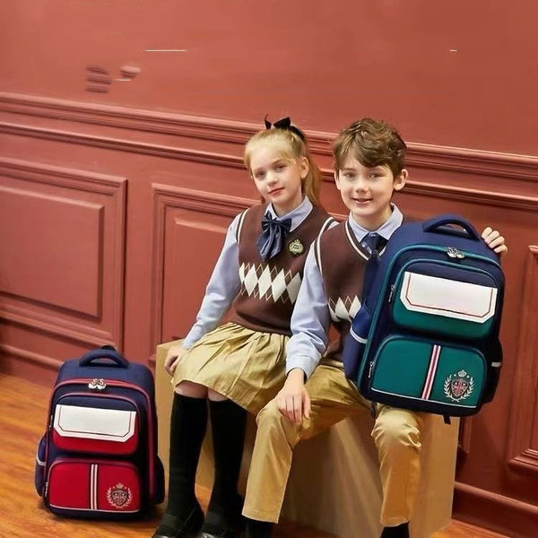 Leather Spine Protection Jacquard Schoolbag - Durable and Stylish