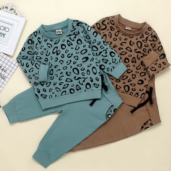 Leopard Print Kids Clothes Set T-shirt Sweater Coat Tops and Pants Outfits for Baby Boys and Girls - Totostore