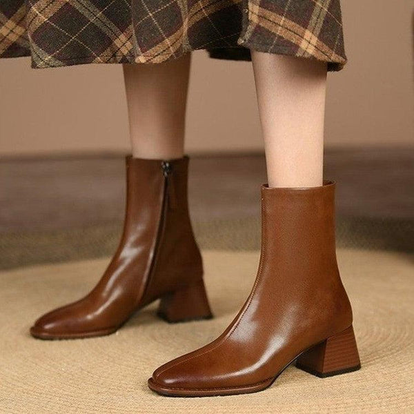 Fashionable Chunky Heel Side Pull Boots - All-match Style