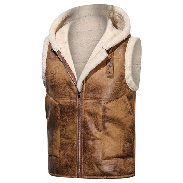 Fur One-piece Coat Men's Solid Color Zipper Vest