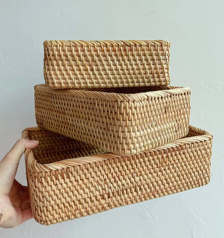 Handmade Rattan Tray Basket - Practical and Stylish Home Organizer - Totostore