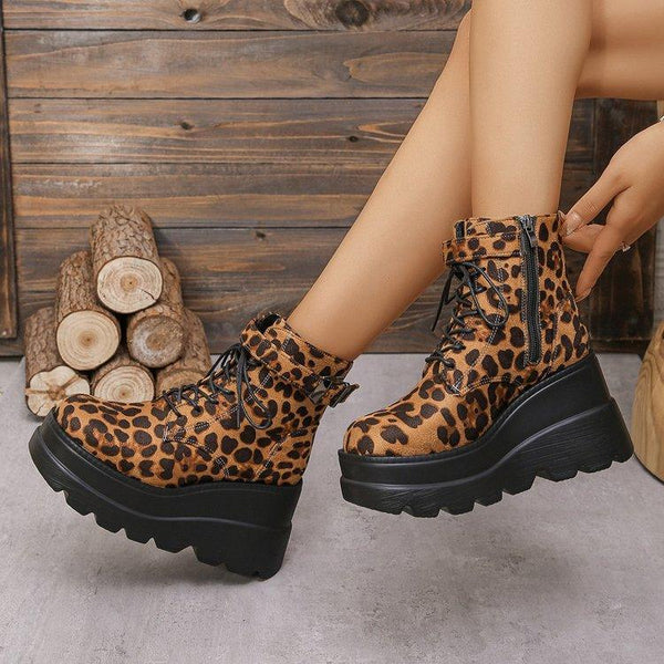 Plus Size Leopard Print Martin Boots  Thick Bottom  Height-Increasing for Stylish Comfort  Available in Size Plus  Shop Now