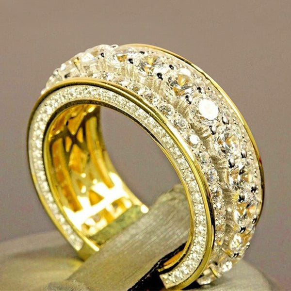 Yellow Gold Diamond Round Ring - Stunning  Unique Design  High-Quality Alloy