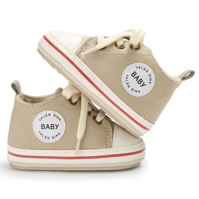 Newborn Baby Canvas Sneakers Infant First Walkers Lace-up Shoes for Girls Prewalker 0-18M Size - Totostore