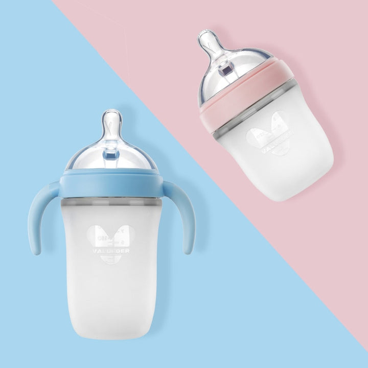 Newborn Essentials VALUEDER Soft Silicone Feeding Bottle - PinkBlue Wide-Neck Design with Natural Nipple - Totostore