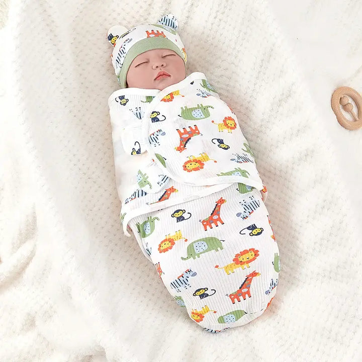 Cotton Baby Swaddle Blanket With Hat - Totostore