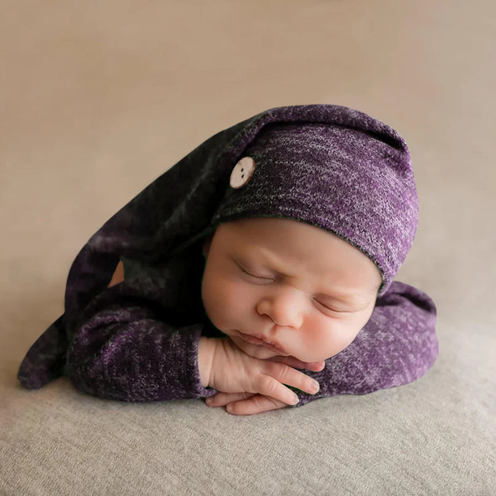 Newborn Full Moon Photography Set - 2-Piece Button Hat and Clothes Props - Totostore