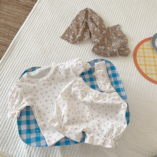 Korean Style Floral Romper Set for Baby Girl - Puff Sleeves Bread Pants - Perfect for Summer - Totostore