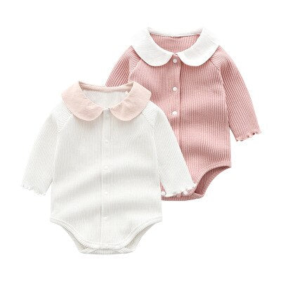 Children's Clothing Toddler Infant Baby Girl Rompers Newborn Clothes Korean Style Baby Girl Peter Pan Collar Jumpsuits Bodysuits - Totostore