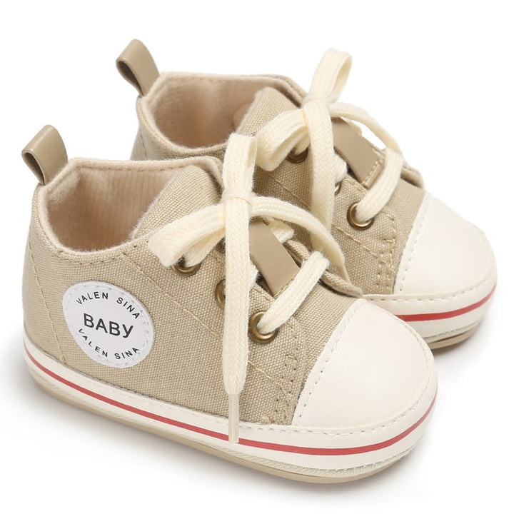 Newborn Baby Canvas Sneakers Infant First Walkers Lace-up Shoes for Girls Prewalker 0-18M Size - Totostore