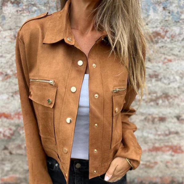 Suede Lapel Long Sleeve Coat Jacket - Soft and Stylish Outerwear