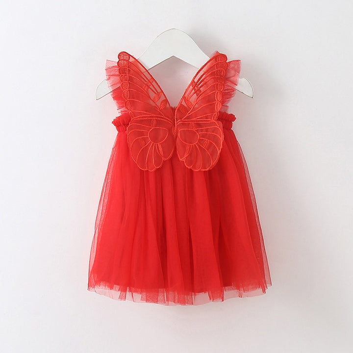 Sweet Princess Baby Dress Solid Color with Butterfly Wing Decor New Little Girls Clothing Collection - Totostore