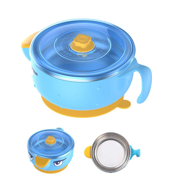 VALUEDER Best Feeding Bowl with Suction Base Stianless Steel 300ml Non-spill Insulated and Sealed Baby Bowl for Kids - Totostore