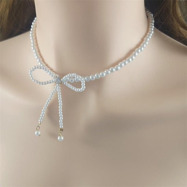 Super Fairy Bow Pearl NecklaceEnchanting Super Fairy Bow Pearl Necklace - Elegant  Whimsical Accessory