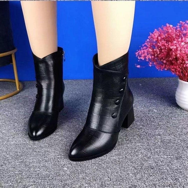 Korean-style Emboosed Double-breasted Martin Boots for Women