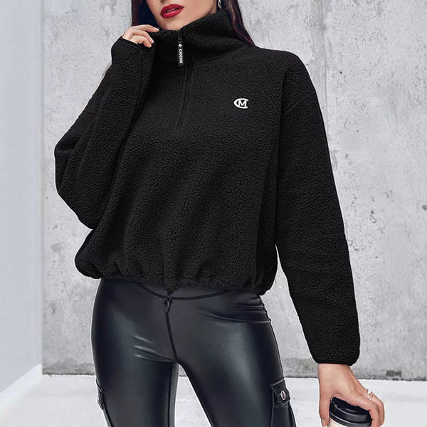 Lamb Fur Stand Collar Sweatshirt - Casual Long Sleeve  Shop NowStay warm and stylish with our Lamb Fur Stand Collar Sweatshirt Perfect for casual days this long sleeve sweatshirt features a cozy lamb fur collar Shop now