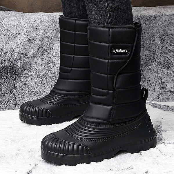 Mens Fleece-Lined Snow Boots Outdoor Long Tube with Padded Warmth - Perfect for Winter