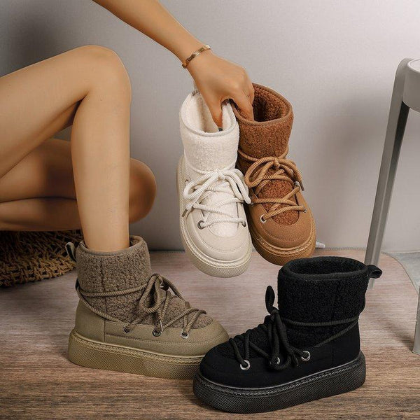 Stylish Plus Size Platform Snow Boots with Cross Strap Detail