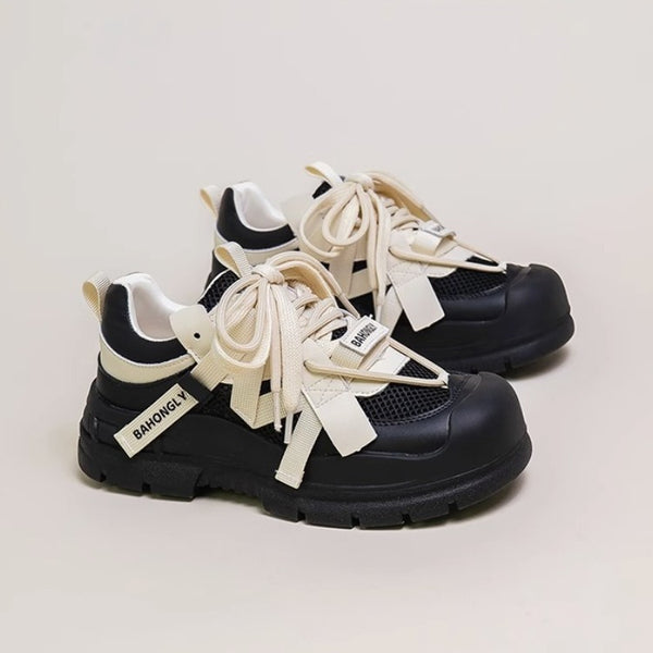 Authentic Leather Mech Style Sneakers - Super Hot Clunky Design