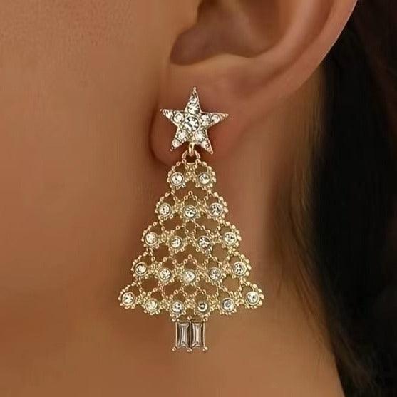 Colorful Crystal Christmas Tree Earrings - Festive Holiday Accessory for a Fashionable Look