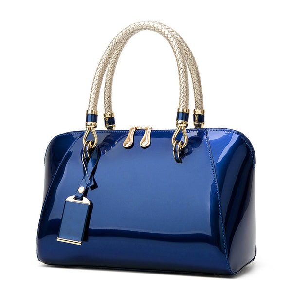 Shiny Patent Leather Handbag - Fashionable One-Shoulder Diagonal Bag