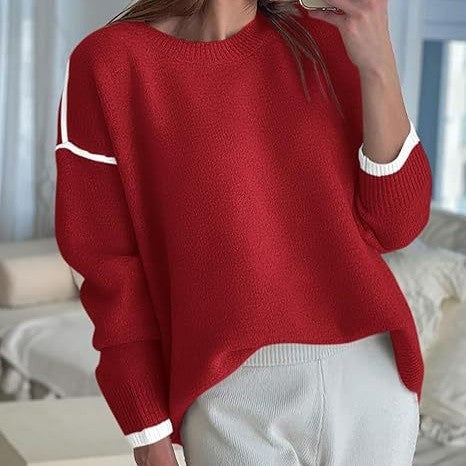 Multicolor Knitted Sweater for Women  Round Neck and Cuffs