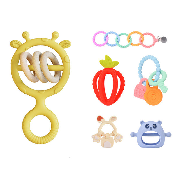 Silicone Baby Teething Gloves - Soothing Rattles Hand Ring Bite Toy for Anti-Eating with Rubber Teething Stick Baby Glove Teething Toy - Totostore