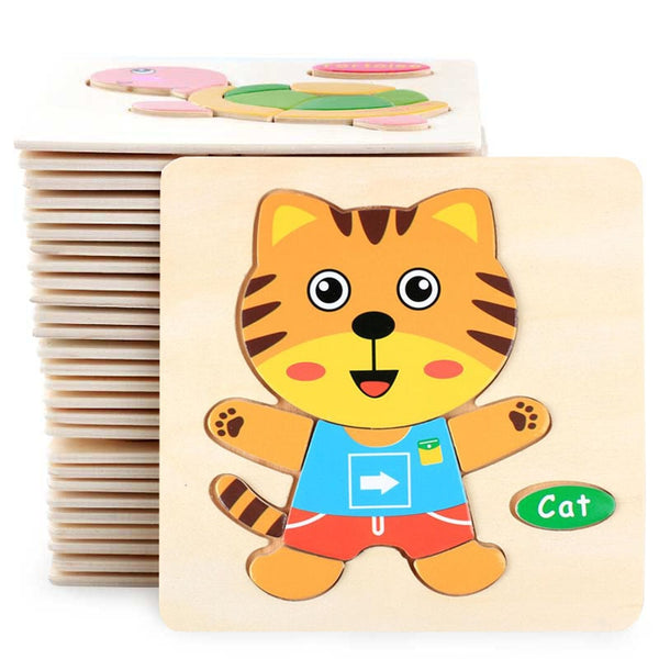 3D Puzzle Wooden Toys For Children Cartoon Animal Vehicle Wood Jigsaw Kids Baby Early Educational Learning Toy #L505 - Totostore