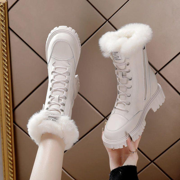 Womens Non-Slip Snow Boots - Height-Increasing Insole Thick Bottom Fleece-Lined