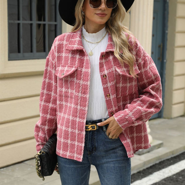 Plaid Lapel Long Sleeve Coat for Women - Baggy and Stylish  Perfect for Cold Weather