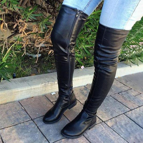 Stylish Round Head Over-The-Knee Boots with Low Square Heel - Perfect for Any Occasion