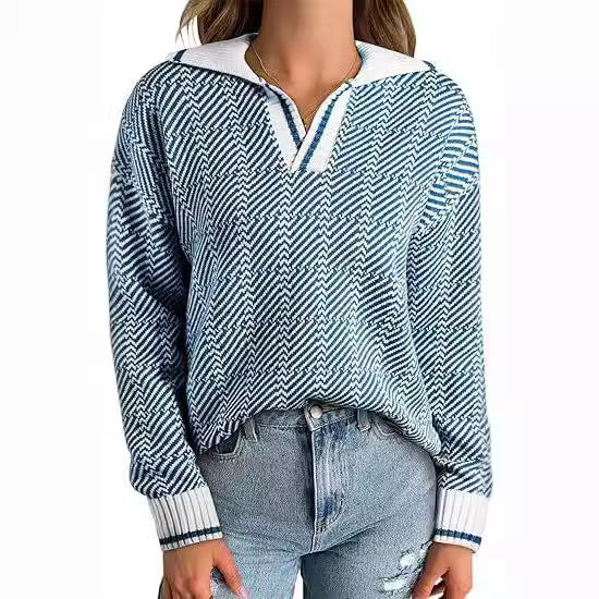 Cozy Knitted Womens Pullover with Lapel - Perfect for Winter  Max Length 255