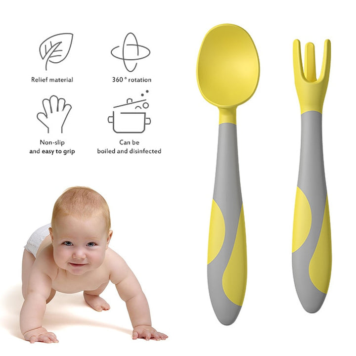 Spoon For Baby Utensils Set Auxiliary Food Silicone Gel Spoon Baby Learn To Eat Training Bendable Soft Spoon Children Tableware - Totostore