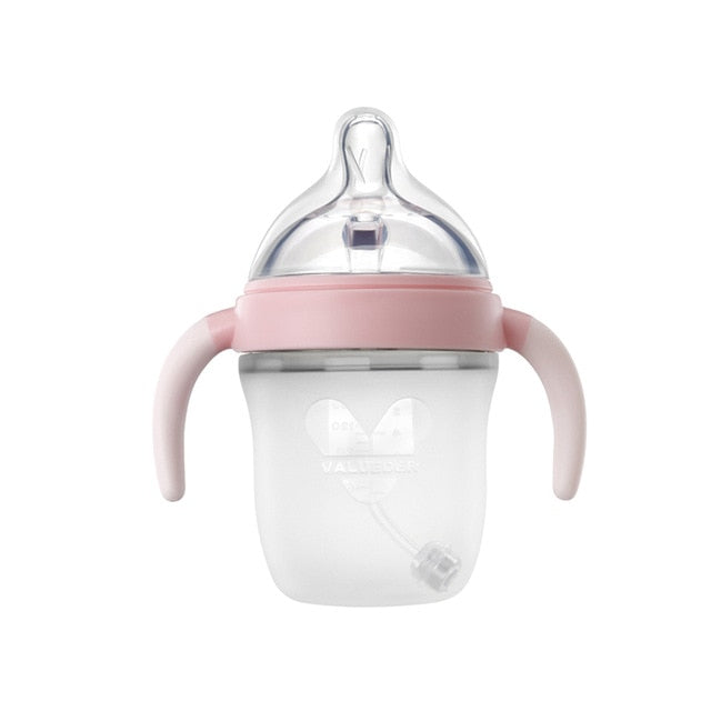 Newborn Essentials VALUEDER Soft Silicone Feeding Bottle - PinkBlue Wide-Neck Design with Natural Nipple - Totostore