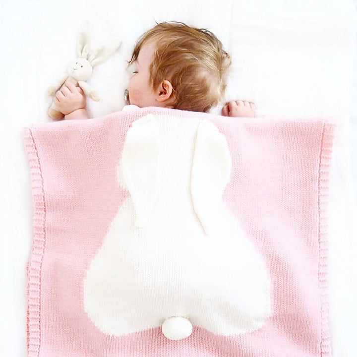 Adorable Rabbit Ears Knitted Baby Blanket - 3D Design for Children - Totostore