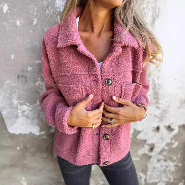 Womens Lamb Wool Coat - Single Breasted Lapel Style