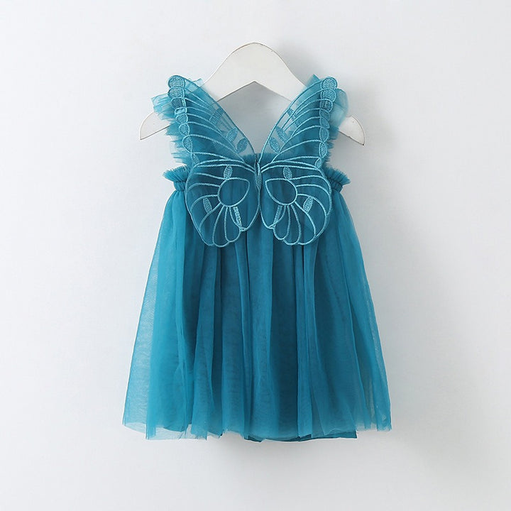 Sweet Princess Baby Dress Solid Color with Butterfly Wing Decor New Little Girls Clothing Collection - Totostore