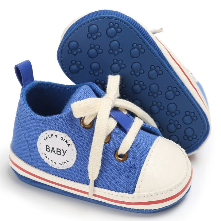 Newborn Baby Canvas Sneakers Infant First Walkers Lace-up Shoes for Girls Prewalker 0-18M Size - Totostore