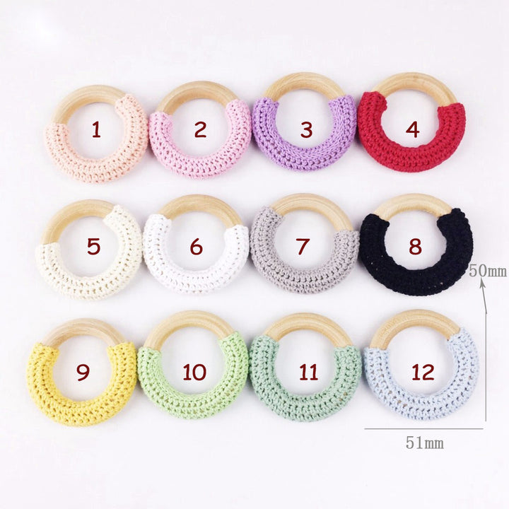 10pc Natural Maple Wood Teether with Chunky Crochet Ring - Organic Baby Teething Toy - Totostore