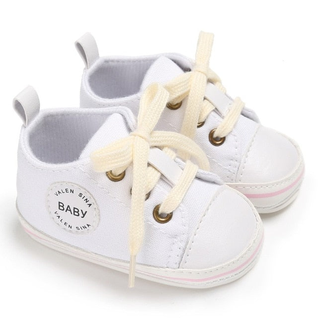 Newborn Baby Canvas Sneakers Infant First Walkers Lace-up Shoes for Girls Prewalker 0-18M Size - Totostore