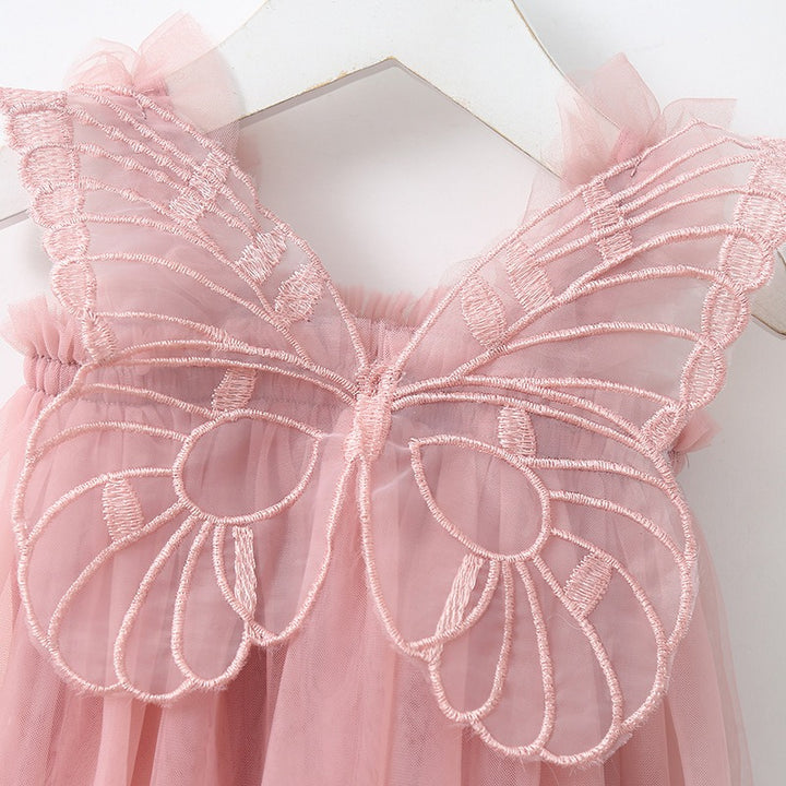 Sweet Princess Baby Dress Solid Color with Butterfly Wing Decor New Little Girls Clothing Collection - Totostore