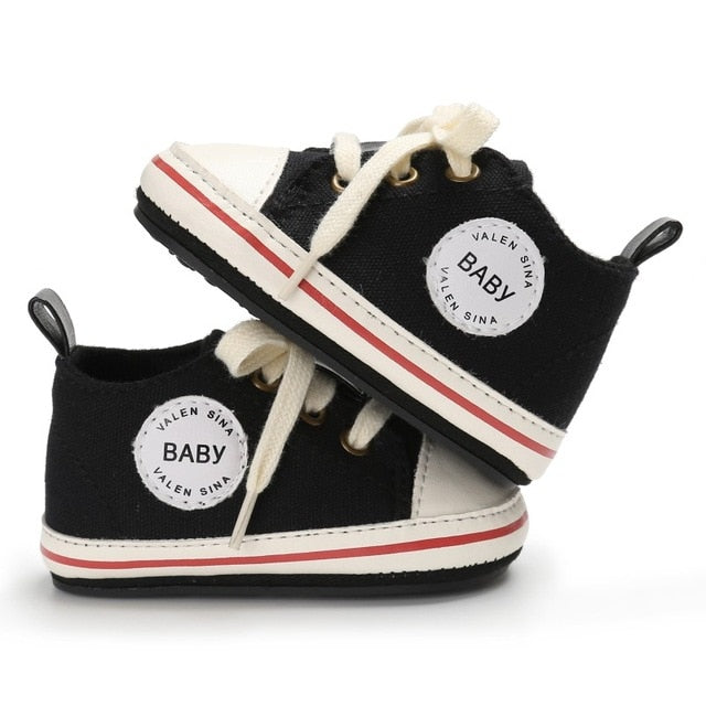 Newborn Baby Canvas Sneakers Infant First Walkers Lace-up Shoes for Girls Prewalker 0-18M Size - Totostore